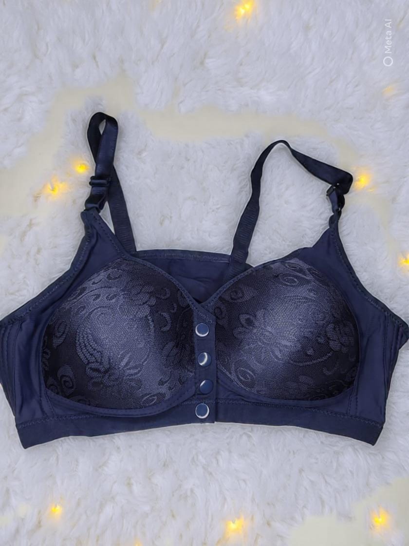 Midnight Bloom – Deep Navy Blue Full Coverage Bra