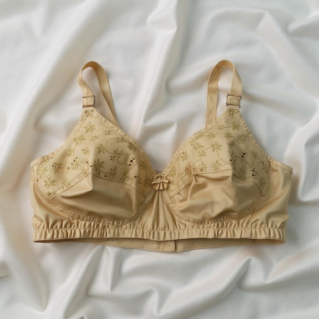 Classic Comfort Non-Padded Embroidered Cotton Bra - Golden Beige